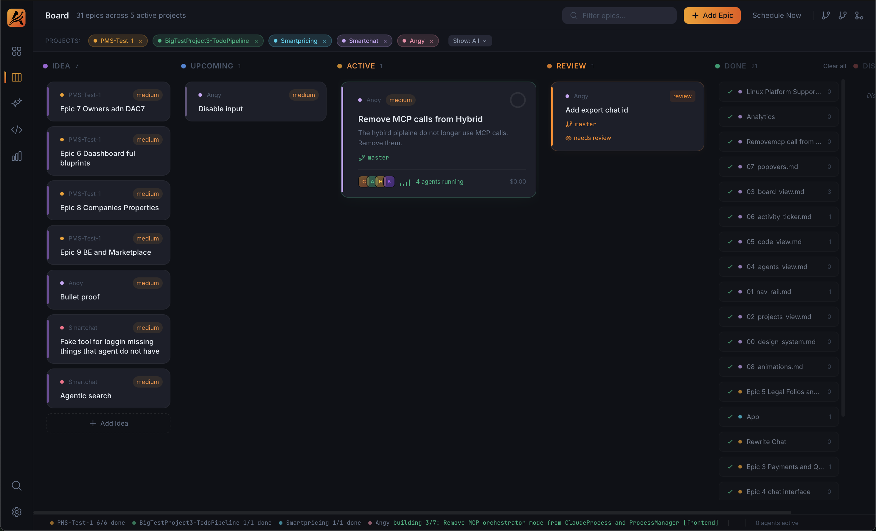 Kanban board with epic dependencies